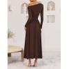 imageZESICA Womens 2025 Fall Long Sleeve Off Shoulder Maxi Dress Ribbed Knit Pleated Elegant Formal Dresses with PocketsBrown