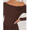 imageZESICA Womens 2025 Fall Long Sleeve Off Shoulder Maxi Dress Ribbed Knit Pleated Elegant Formal Dresses with PocketsBrown