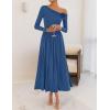 imageZESICA Womens 2025 Fall Long Sleeve Off Shoulder Maxi Dress Ribbed Knit Pleated Elegant Formal Dresses with PocketsDustyblue