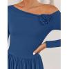 imageZESICA Womens 2025 Fall Long Sleeve Off Shoulder Maxi Dress Ribbed Knit Pleated Elegant Formal Dresses with PocketsDustyblue