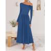 imageZESICA Womens 2025 Fall Long Sleeve Off Shoulder Maxi Dress Ribbed Knit Pleated Elegant Formal Dresses with PocketsDustyblue