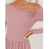 imageZESICA Womens 2025 Fall Long Sleeve Off Shoulder Maxi Dress Ribbed Knit Pleated Elegant Formal Dresses with PocketsPink