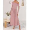 imageZESICA Womens 2025 Fall Long Sleeve Off Shoulder Maxi Dress Ribbed Knit Pleated Elegant Formal Dresses with PocketsPink
