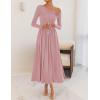 imageZESICA Womens 2025 Fall Long Sleeve Off Shoulder Maxi Dress Ribbed Knit Pleated Elegant Formal Dresses with PocketsPink