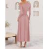 imageZESICA Womens 2025 Fall Long Sleeve Off Shoulder Maxi Dress Ribbed Knit Pleated Elegant Formal Dresses with PocketsPink