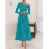 imageZESICA Womens 2025 Fall Long Sleeve Off Shoulder Maxi Dress Ribbed Knit Pleated Elegant Formal Dresses with PocketsTeal