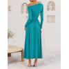 imageZESICA Womens 2025 Fall Long Sleeve Off Shoulder Maxi Dress Ribbed Knit Pleated Elegant Formal Dresses with PocketsTeal