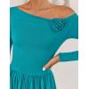 imageZESICA Womens 2025 Fall Long Sleeve Off Shoulder Maxi Dress Ribbed Knit Pleated Elegant Formal Dresses with PocketsTeal