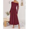imageZESICA Womens 2025 Fall Long Sleeve Off Shoulder Maxi Dress Ribbed Knit Pleated Elegant Formal Dresses with PocketsWine