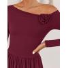 imageZESICA Womens 2025 Fall Long Sleeve Off Shoulder Maxi Dress Ribbed Knit Pleated Elegant Formal Dresses with PocketsWine