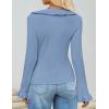 imageZESICA Womens 2025 Fall Tie Front Bow Cardigan Sweaters Long Bell Sleeve V Neck Ruffled Ribbed Knit Trendy TopsBlue