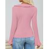 imageZESICA Womens 2025 Fall Tie Front Bow Cardigan Sweaters Long Bell Sleeve V Neck Ruffled Ribbed Knit Trendy TopsPink