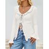 imageZESICA Womens 2025 Fall Tie Front Bow Cardigan Sweaters Long Bell Sleeve V Neck Ruffled Ribbed Knit Trendy TopsWhite