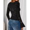 imageZESICA Womens Bell Long Sleeve Tops 2025 Fall Boat Neck Mesh Floral Fitted Shirts Trendy Y2K Going Out OutfitsBlack