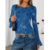imageZESICA Womens Bell Long Sleeve Tops 2025 Fall Boat Neck Mesh Floral Fitted Shirts Trendy Y2K Going Out OutfitsDarkblue