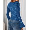 imageZESICA Womens Bell Long Sleeve Tops 2025 Fall Boat Neck Mesh Floral Fitted Shirts Trendy Y2K Going Out OutfitsDarkblue