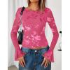 imageZESICA Womens Bell Long Sleeve Tops 2025 Fall Boat Neck Mesh Floral Fitted Shirts Trendy Y2K Going Out OutfitsRose