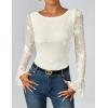 imageZESICA Womens Bell Long Sleeve Tops 2025 Fall Boat Neck Mesh Floral Fitted Shirts Trendy Y2K Going Out OutfitsWhite