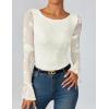 imageZESICA Womens Bell Long Sleeve Tops 2025 Fall Boat Neck Mesh Floral Fitted Shirts Trendy Y2K Going Out OutfitsWhite