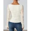 imageZESICA Womens Bell Long Sleeve Tops 2025 Fall Boat Neck Mesh Floral Fitted Shirts Trendy Y2K Going Out OutfitsWhite