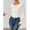 imageZESICA Womens Bell Long Sleeve Tops 2025 Fall Boat Neck Mesh Floral Fitted Shirts Trendy Y2K Going Out OutfitsWhite