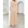 imageZESICA Womens Elegant Long Sleeve Maxi Dress 2025 Fall Crewneck Knit High Wasit Pleated Flowy A Line Party Long DressesApricot