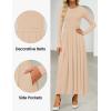 imageZESICA Womens Elegant Long Sleeve Maxi Dress 2025 Fall Crewneck Knit High Wasit Pleated Flowy A Line Party Long DressesApricot