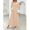 imageZESICA Womens Elegant Long Sleeve Maxi Dress 2025 Fall Crewneck Knit High Wasit Pleated Flowy A Line Party Long DressesApricot