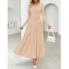 imageZESICA Womens Elegant Long Sleeve Maxi Dress 2025 Fall Crewneck Knit High Wasit Pleated Flowy A Line Party Long DressesApricot