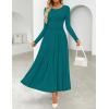 imageZESICA Womens Elegant Long Sleeve Maxi Dress 2025 Fall Crewneck Knit High Wasit Pleated Flowy A Line Party Long DressesAqua