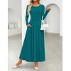 imageZESICA Womens Elegant Long Sleeve Maxi Dress 2025 Fall Crewneck Knit High Wasit Pleated Flowy A Line Party Long DressesAqua