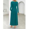 imageZESICA Womens Elegant Long Sleeve Maxi Dress 2025 Fall Crewneck Knit High Wasit Pleated Flowy A Line Party Long DressesAqua