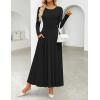 imageZESICA Womens Elegant Long Sleeve Maxi Dress 2025 Fall Crewneck Knit High Wasit Pleated Flowy A Line Party Long DressesBlack