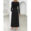 imageZESICA Womens Elegant Long Sleeve Maxi Dress 2025 Fall Crewneck Knit High Wasit Pleated Flowy A Line Party Long DressesBlack