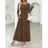 imageZESICA Womens Elegant Long Sleeve Maxi Dress 2025 Fall Crewneck Knit High Wasit Pleated Flowy A Line Party Long DressesBrown