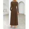 imageZESICA Womens Elegant Long Sleeve Maxi Dress 2025 Fall Crewneck Knit High Wasit Pleated Flowy A Line Party Long DressesBrown