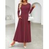 imageZESICA Womens Elegant Long Sleeve Maxi Dress 2025 Fall Crewneck Knit High Wasit Pleated Flowy A Line Party Long DressesFuchsia