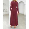 imageZESICA Womens Elegant Long Sleeve Maxi Dress 2025 Fall Crewneck Knit High Wasit Pleated Flowy A Line Party Long DressesFuchsia