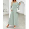 imageZESICA Womens Elegant Long Sleeve Maxi Dress 2025 Fall Crewneck Knit High Wasit Pleated Flowy A Line Party Long DressesGreen