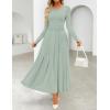 imageZESICA Womens Elegant Long Sleeve Maxi Dress 2025 Fall Crewneck Knit High Wasit Pleated Flowy A Line Party Long DressesGreen