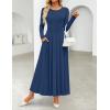 imageZESICA Womens Elegant Long Sleeve Maxi Dress 2025 Fall Crewneck Knit High Wasit Pleated Flowy A Line Party Long DressesNavy