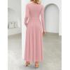imageZESICA Womens Elegant Long Sleeve Maxi Dress 2025 Fall Crewneck Knit High Wasit Pleated Flowy A Line Party Long DressesPink