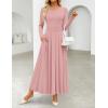 imageZESICA Womens Elegant Long Sleeve Maxi Dress 2025 Fall Crewneck Knit High Wasit Pleated Flowy A Line Party Long DressesPink
