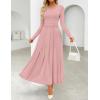 imageZESICA Womens Elegant Long Sleeve Maxi Dress 2025 Fall Crewneck Knit High Wasit Pleated Flowy A Line Party Long DressesPink