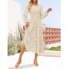 imageZESICA Womens Fall Boho Floral Midi Dress 2025 Casual Long Sleeve Crewneck Flowy Weeding Guest Long DressesApricot