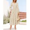imageZESICA Womens Fall Boho Floral Midi Dress 2025 Casual Long Sleeve Crewneck Flowy Weeding Guest Long DressesApricot