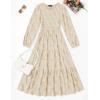 imageZESICA Womens Fall Boho Floral Midi Dress 2025 Casual Long Sleeve Crewneck Flowy Weeding Guest Long DressesApricot