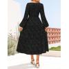 imageZESICA Womens Fall Boho Floral Midi Dress 2025 Casual Long Sleeve Crewneck Flowy Weeding Guest Long DressesBlack