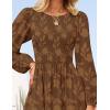imageZESICA Womens Fall Boho Floral Midi Dress 2025 Casual Long Sleeve Crewneck Flowy Weeding Guest Long DressesCaramel