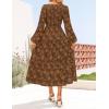 imageZESICA Womens Fall Boho Floral Midi Dress 2025 Casual Long Sleeve Crewneck Flowy Weeding Guest Long DressesCaramel